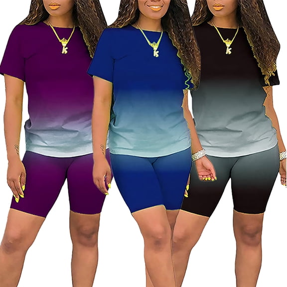Fjuchai Womens 2 Pieces Tracksuit Sets Summer Sports Outfit - Short Sleeve Shorts Set Tie Dye Casual Tracksuit S-XXL