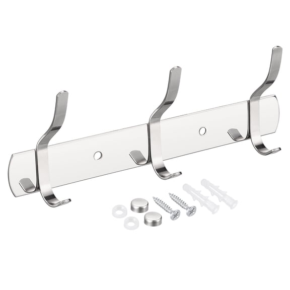 Unique Bargains Stainless Steel Wall Mounted Coat Rack Hooks for Hanging Silver 3 Hooks