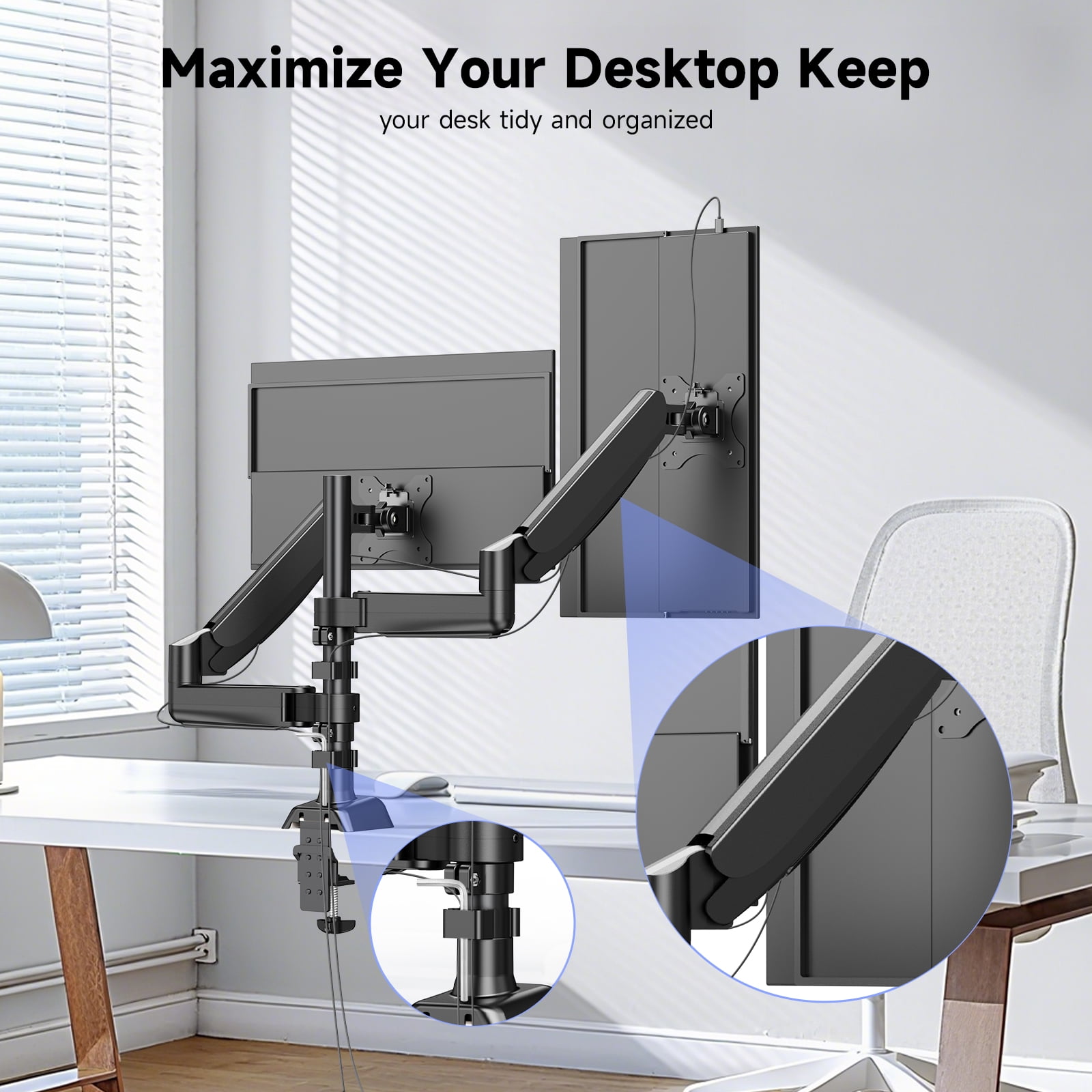 UPERFECT Dual Monitor Stand, Adjustable Desk Mount with Swivel VESA Bracket, Fits 13-32 Inch Screens, 4.4-19.8 lbs Loaded