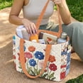thumbnail image 2 of Pzuqiu Floral Embroidered Quilted Tote Bag for Women, Large Capacity Lightweight Shoulder Handbag, Reversible Orange Puffer Tote for Work Travel Shopping College Everyday Use, 2 of 7