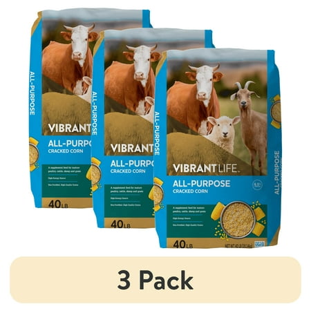 (3 pack) Vibrant Life All-Purpose Cracked Corn, 40 lb Bag