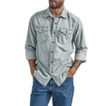 thumbnail image 3 of Blekii Men's Spring Autumn Casual Long Sleeve Lapel Denim Shirt - Classic Solid Colour, Durable Cotton Denim - Perfect for Casual Friday, Weekend Wear, Country Style Outing,, 3 of 10