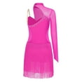 thumbnail image 5 of iiniim Latin Dance Dress Women Rumba Chacha Tango Single Sleeves Performance Clothing Latin Skirt Hot Pink M, 5 of 6