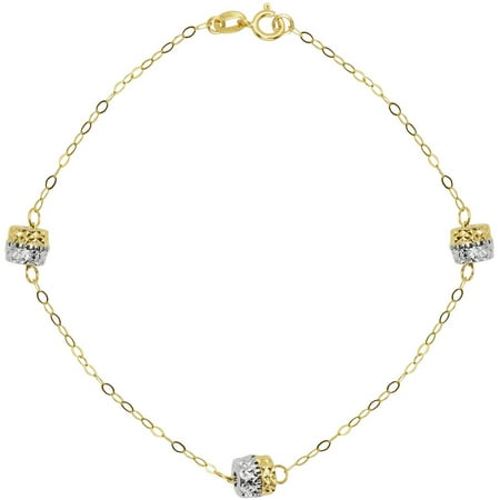 American Designs 14kt Yellow & White Gold Two-Tone Diamond-Cut Geometric Two-Tone Station Bracelet 7.25 Chain
