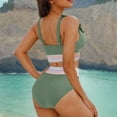 thumbnail image 7 of Ecqkame Womens High Waisted Bikini Sets 2 Piece Solid Color Twist Front Modest Swimsuit Tummy Control Beach Bathing Suits Army Green M, 7 of 7