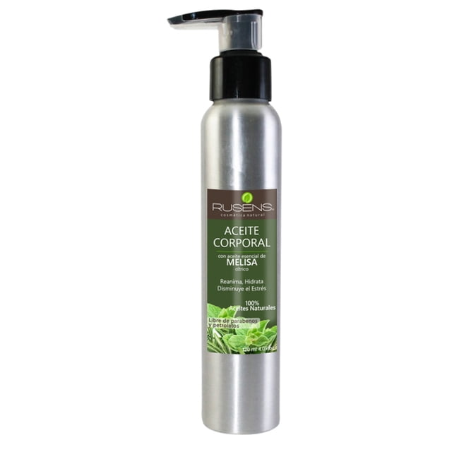 Aceite corporal para masaje Antiestrés RUSENS con Aceite Esencial de Melisa 100% natural. Reanima y Disminuye el Estrés