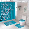 thumbnail image 5 of Cortina de ducha japonesa, diseño de flores de cerezo, juego de decoración de baño de tela con ganchos, 180 cm x 180 cm, color azul pálido y rosa petróleo, 5 of 5
