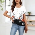 thumbnail image 5 of Tops for Women Short Sleeves Printed Round-neck Summer Button Pullover Top White XL, 5 of 8