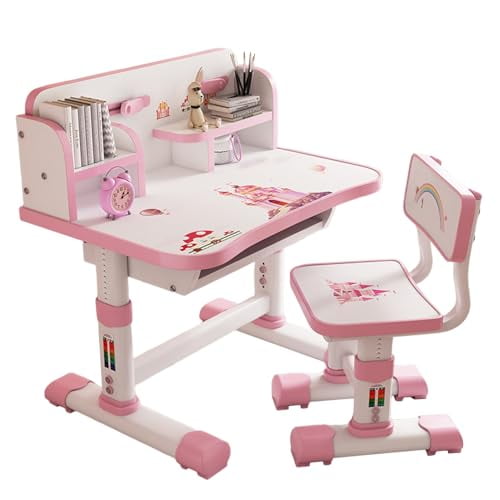 Floseru Kids Functional Desk and Chair Set, Study Desk for Children with Chair, Kids Desk and Chair Set,Height Adjustable Children School Study Desk with Storage Drawer for Boys Girls