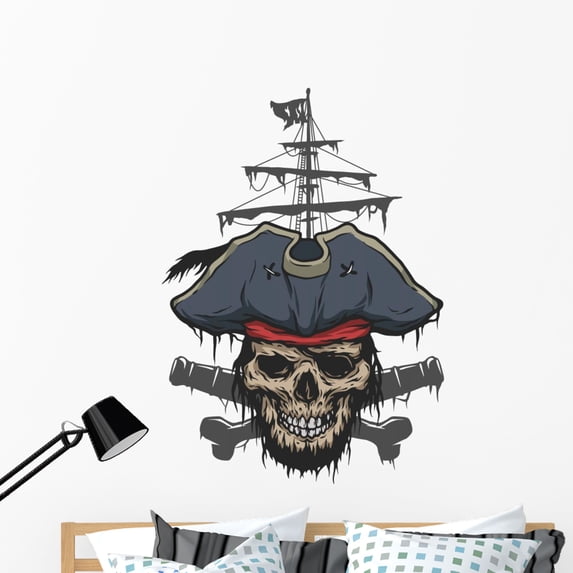 Pirate Cannons Jolly Rodger Wall Decal Wallmonkeys Peel and Stick Decals for Boys (48 in H x 35 in W) WM502539