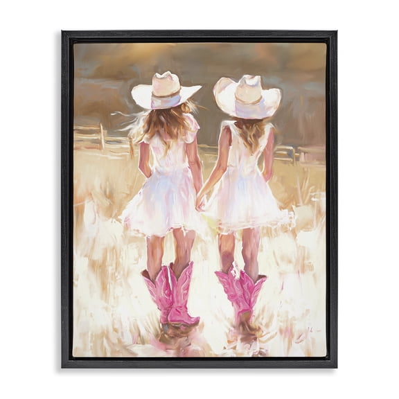 Stupell Industries French Country Sunlit Cowgirl Sisters Black Floating Frame Canvas Art, 17 x 21, by Ramona Murdock