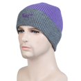 thumbnail image 4 of Ljudmp Womens Mens Color Block Ribbed Knit Beanie Stretch Brimless Hat Winter Thick Casual Windproof Daily Knit Skull Cap Purple, 4 of 4