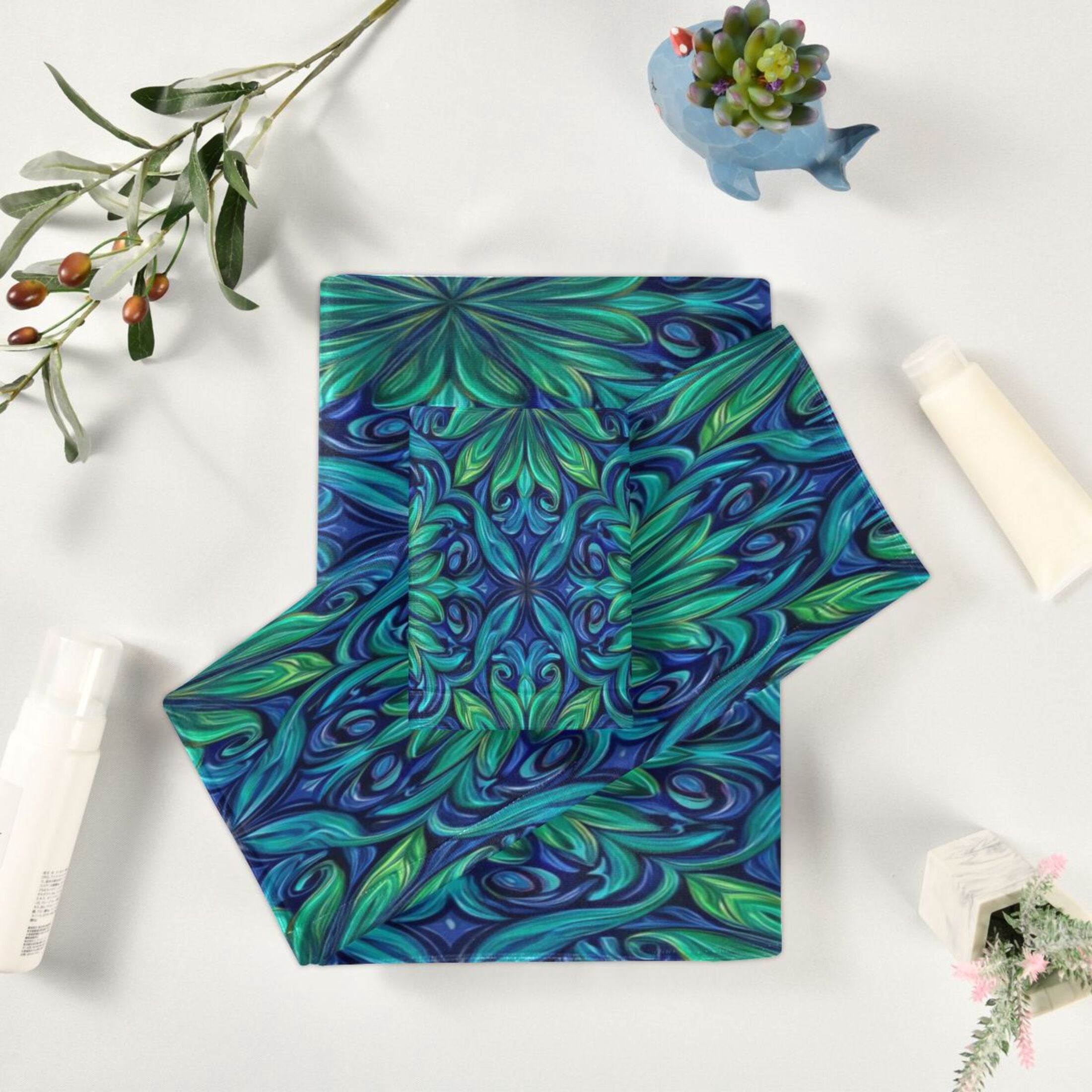 3 Piece Bath Towels Set Bath Towel, Hand Towel and Face Towel for Bathroom, Gym, Hotel Elegant Blue Traditional Patterns