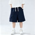 thumbnail image 4 of Boys Button Side‑Cargo Pocket Waist Shorts, Lightweight Loose Wide‑Leg Knee‑Length Casual Shorts for Big Kids, 4 of 6