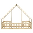 thumbnail image 7 of Twin Floor Bed, Wooden Montessori Bed Frame with Roof and Fence Guardrails, Natural, 7 of 7