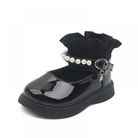 

Baby Girl Mary Jane Flats Girls round Toe Small Leather Shoes Wool Elastic Mouth Shoes Performance Shoes Princess Shoes for Kid