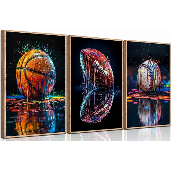 Graffiti Sports Canvas Wall Art Boys Room Rustic Football Baseball Rugby Wall Decor Pictures American Football Painting Poster Prints for Nursery Playroom Living Bedroom Decoration Nos