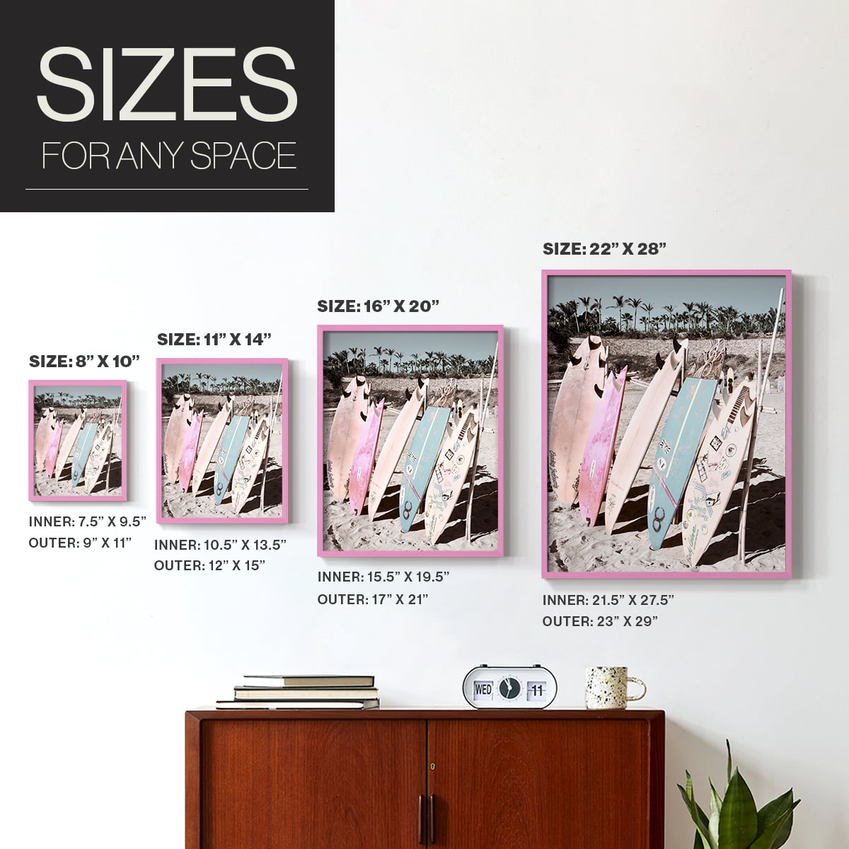 Wave Ready Framed Print in Pink Solid Wood 11 x 14 Framed Print