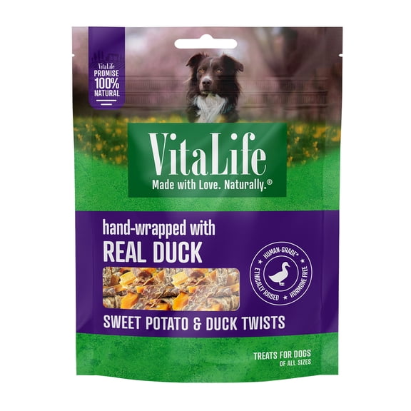 Torsades de patate douce et canard VitaLife, friandises pour chiens entièrement naturelles et à base de viande séchée 750 g