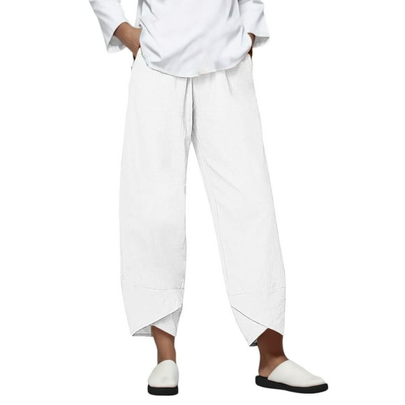 MSJUHEG Women'S Pants High Waisted Jeans For Women Pants Cotton Home Female Linen Pants White M