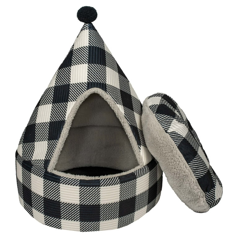 Vibrant Life Extra Small Cozy Hideaway Pet Bed Black Plaid