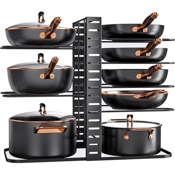 ORDORA Pots and Pans Organizer Rack under Cabinet, 8-Tier Adjustable Pot Racks, Pan Organizers inside Cabinet with 3 DIY Methods