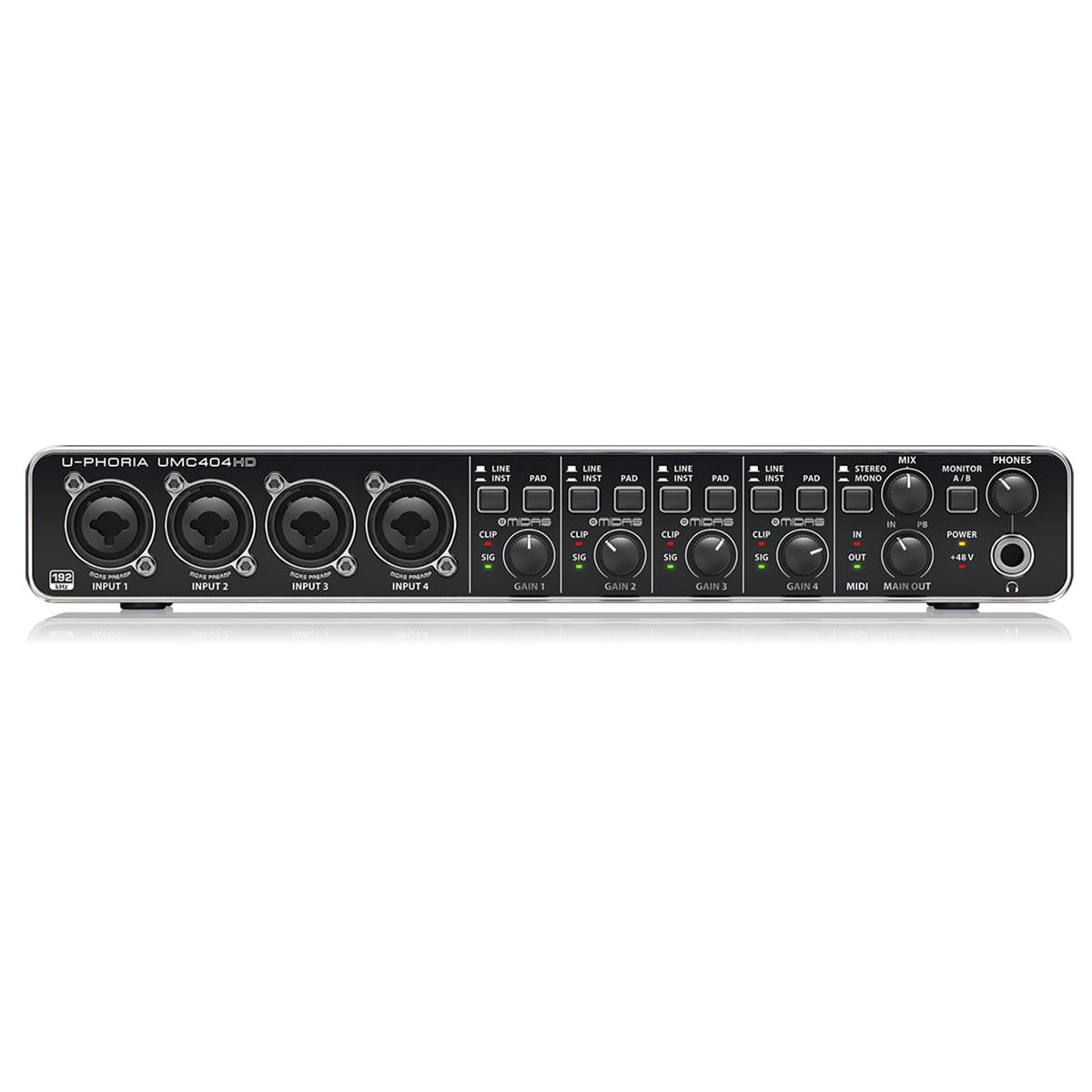 Behringer U-PHORIA UMC404HD USB 2.0 Audio Interface - Bundle With XLR Professional Microphone Cable 15', Tripod Microphone Stand with Telescoping Boom (3 Items)