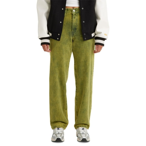 Women's Distressed Mid Rise 94 Baggy Jeans Green Acid Wash 26