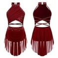 thumbnail image 3 of inlzdz Shiny Ballet Dress for Girls Sequins Halter Backless Ballet Leotard Lyrical Dance Costume Burgundy 14, 3 of 6