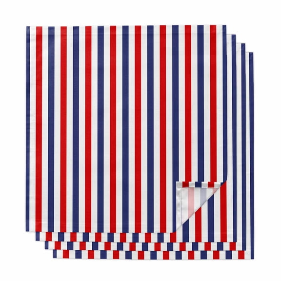 Red Blue White Striped Cloth Napkins, Modern Simple Stripes Washable and Reusable Dinner Napkins Set of 4, Table Napkin for Kitchen Party Birthday Wedding Hotel Housewarming 20"x20"