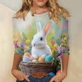 thumbnail image 2 of Blouses for Women Dressy Casual Plus Size,Women's Happy Easter Shirt 3/4 Sleeve Funny Tops Rabbit Graphic Colored Eggs Print Tee T-Shirts Easter Day Gifts, 2 of 5