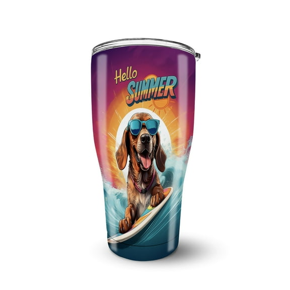 Retro Surfing Bloodhound in Cool Sunglasses Hello Summer Waves 30oz Stainless Steel Tumbler Insulated Cup with Lid Dog Lover - 10001