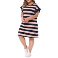 thumbnail image 4 of Agnes Orinda Plus Size Tunic Dress for Women 2026 Summer Short Sleeve Striped Casual t Shirt Dress 2X Pink, 4 of 6