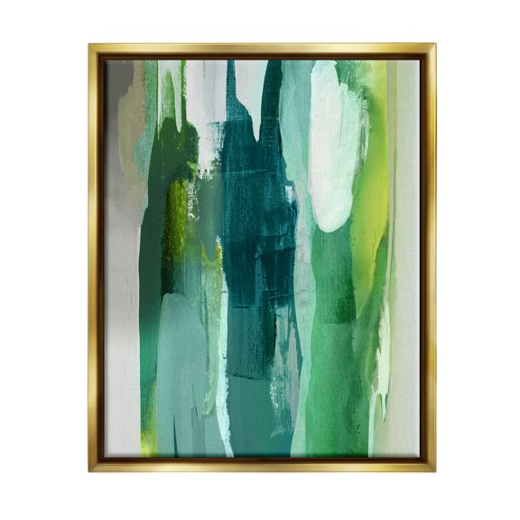 Stupell Industries Green Asymmetrical Abstract Abstract Painting Gold Floater Framed Art Print Wall Art, 25 x 31