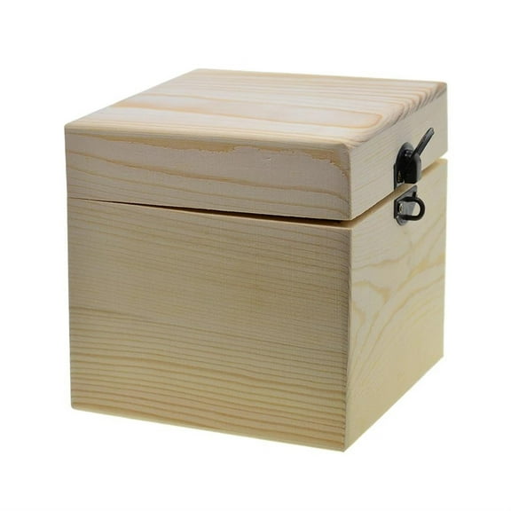 Plain Unfinished Box Square Unpainted Wooden Jewelry Box Storage Chest Treasure Toy Case