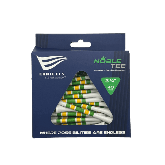 Bamboo Golf Tees, Els for Autism, White with Green Gold Stripe, 40 Count 3.25 inches