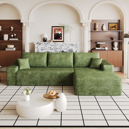 Sectional Modular Sofa with 107" Green Fabric, Living Room