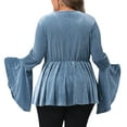 thumbnail image 4 of DARING DIVA Women's Plus Velvet  Faux Wrap V Neck Bell Blouse 1X Blue, 4 of 5