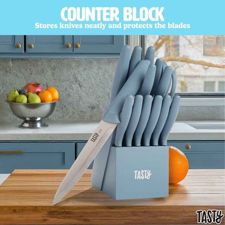 Tasty 15-Piece Stainless Steel Kitchen Knife Set With Block, Soft
