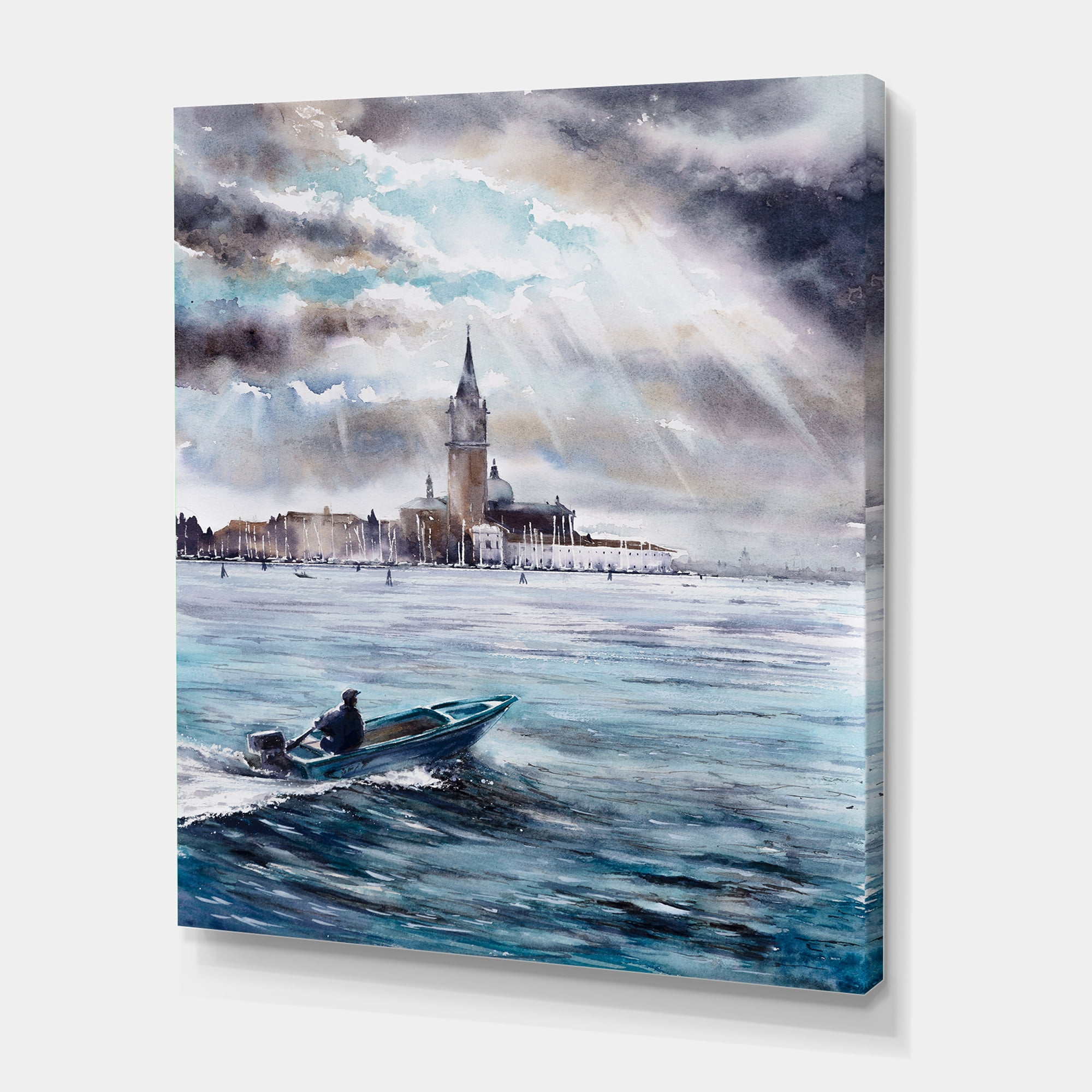 Designart ' Boat Returning In Storm Over Venice In Italy ' Nautical & Coastal Canvas Wall Art Print