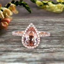 1.50 Carat Pear Shaped Morganite Engagement Ring On 10K Rose Gold Halo Teardrop Design Anniversary Gift Personalized For Brides, Promise Ring, Anniversary Gift