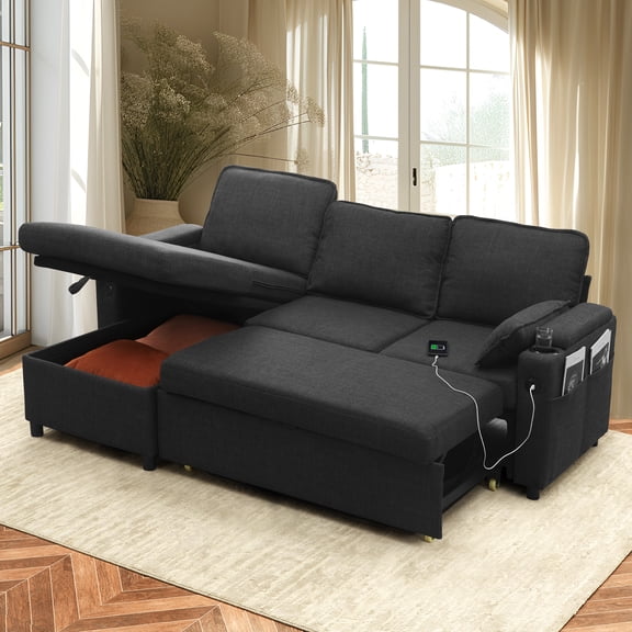 Sectional Couches Sofas Sleeper Bed L shape with Storage for Living Room Family Rooms Dark Gray