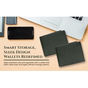 Ecocraft Men Leather Bifold Wallet – Mild Milled Finish Premium goat milled leather in rich green Classic bifold Full Grain Leather