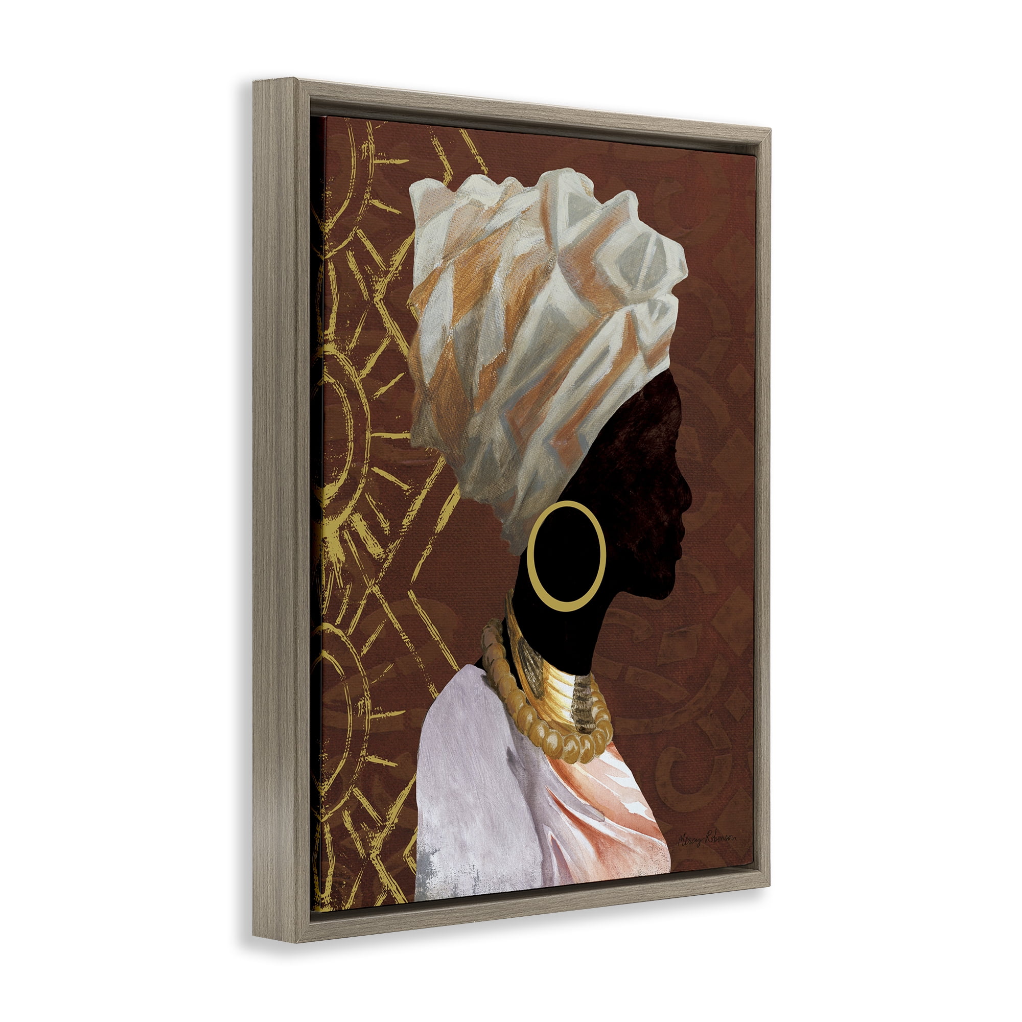 Stupell Industries Traditional Portrait of Woman Novelty Painting Brown Floater Framed Art Print Wall Art, 17 x 21