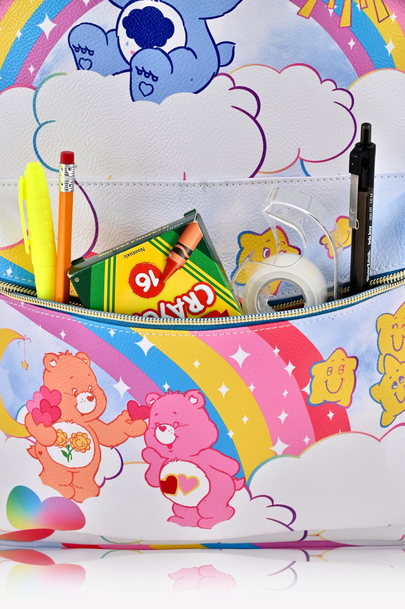 Fast Forward Unisex Large Care Bears Backpack - PU Leather, Cute Design, Women, Men, Accessories