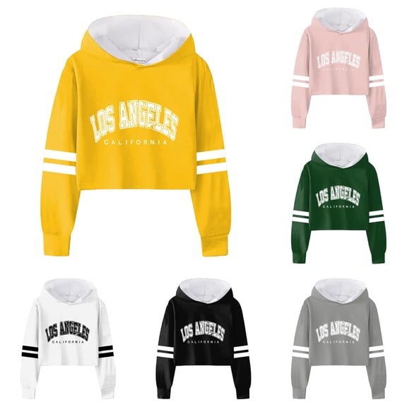 Tanghaowl Childrens Hoodies Girls Sweatshirt Girls Kids Casual Loose Active Full Sleeves Hoodies Sweatshirts Hooded Short Pullover Letter Print Yellow 3-4 Years