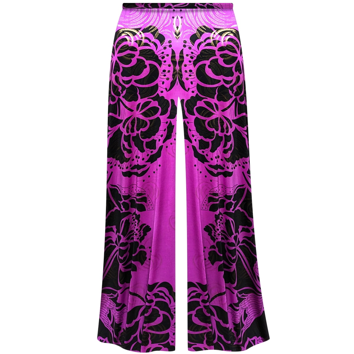 Medium Extra Tall Black PInk Rose Slinky Palazzo Pants - Walmart.com