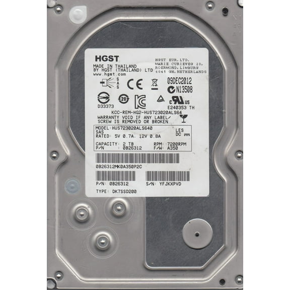 HUS723020ALS640, PN 0B26312, MLC A350, Hitachi 2TB SAS 3.5 Hard Drive