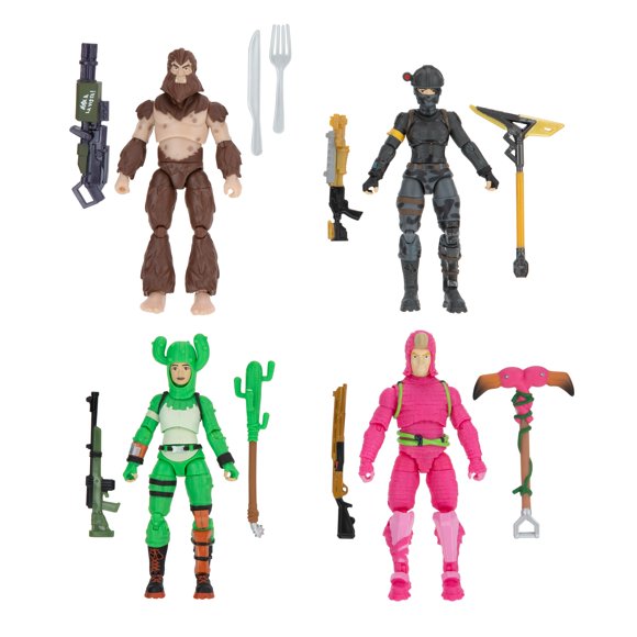 Fortnite Alchemist Squad Mode, 4 Figure Pack - 4 Inch King Flamingo, Prickly Patroller, Bigfoot, Elite Agent Collectible Action Figures, Plus 5 Harvesting Tools, 4 Weapons, 4 Building Materials