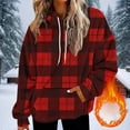 thumbnail image 2 of Fuzzy Hoodies for Women Classic Plaid Hooded Sweatshirt Pocket Sherpa Fleece Loose Sweater Pullover Christmas Tops (XL, Red), 2 of 5